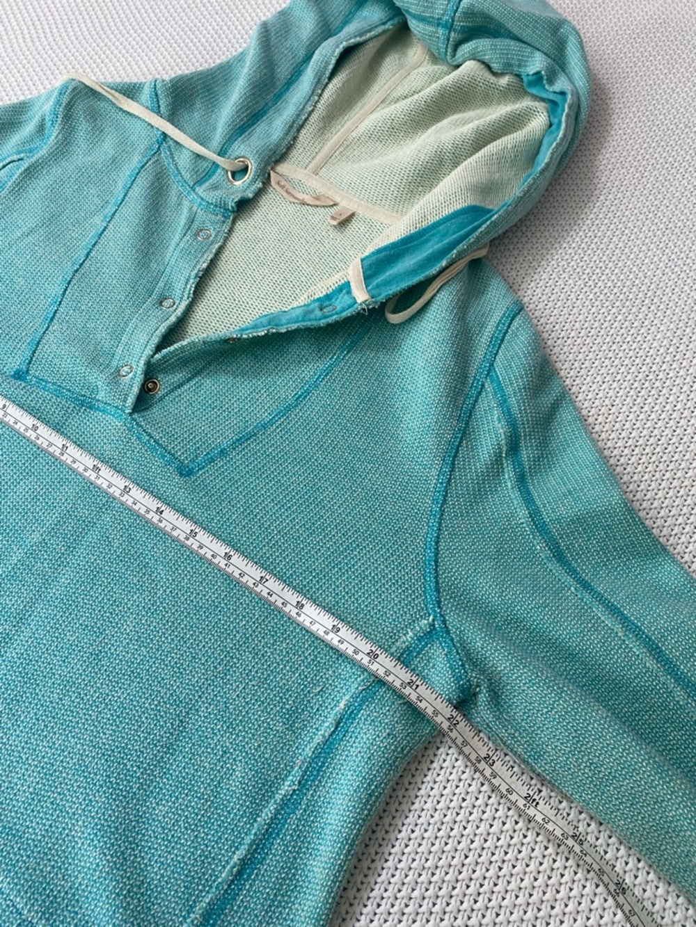 Soft Surroundings Turquoise Teal Hooded Pullover Cotton Poncho - Picture 7 of 8